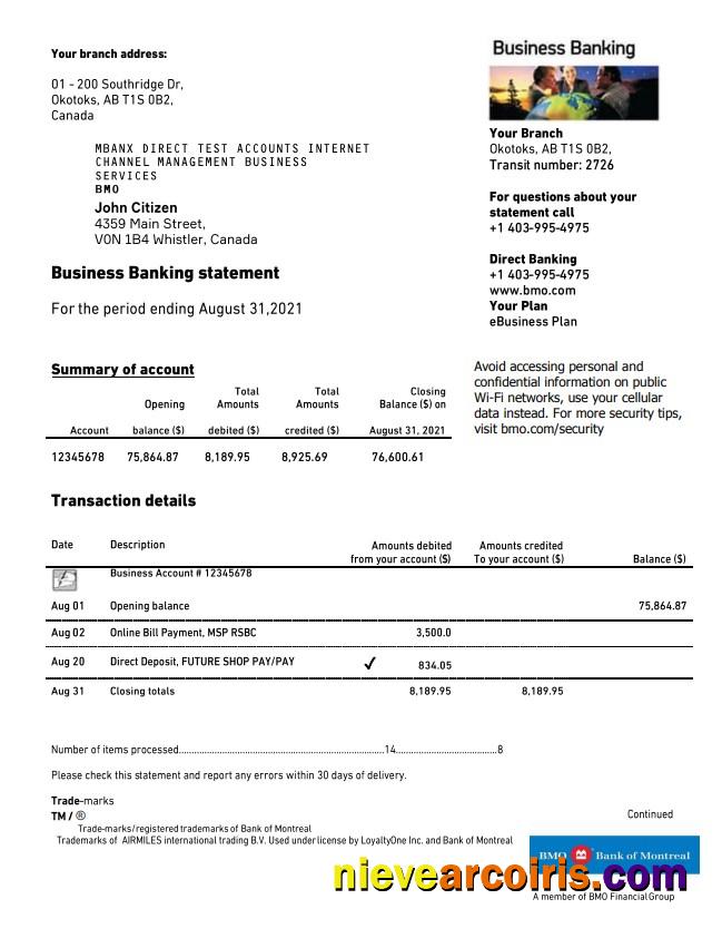Canada BMO Bank Of Montreal Statement Photolook