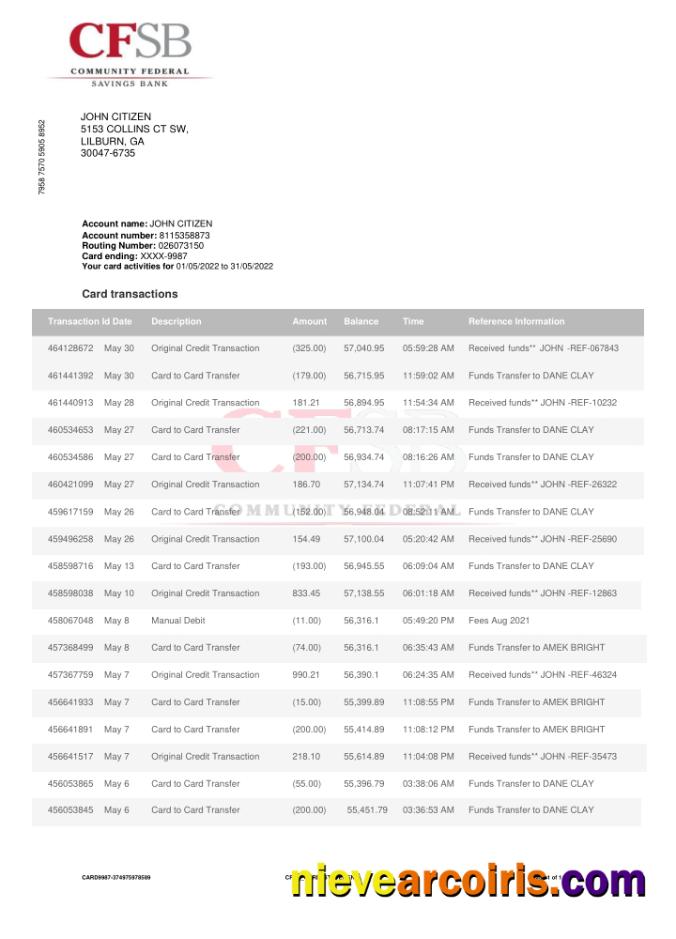 Canada CFSB Bank Statement Template