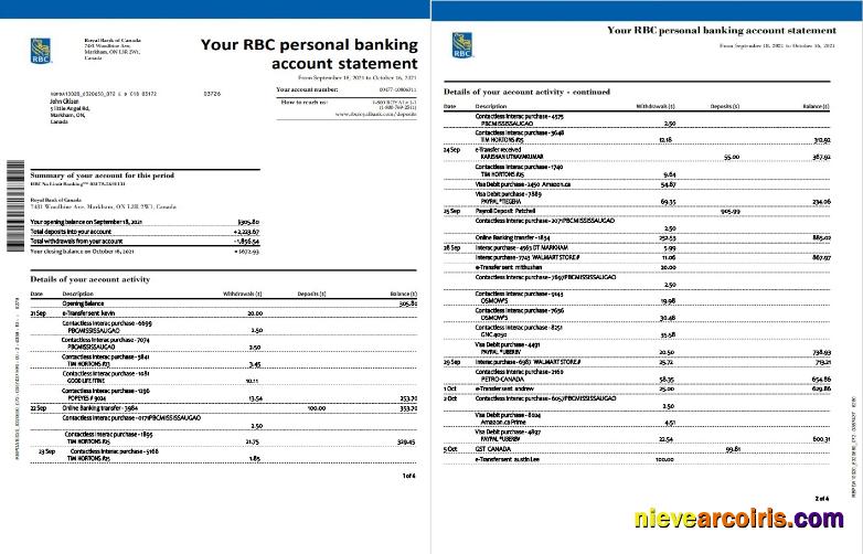Canada RBC 4 Pages (John Citizen) Sample