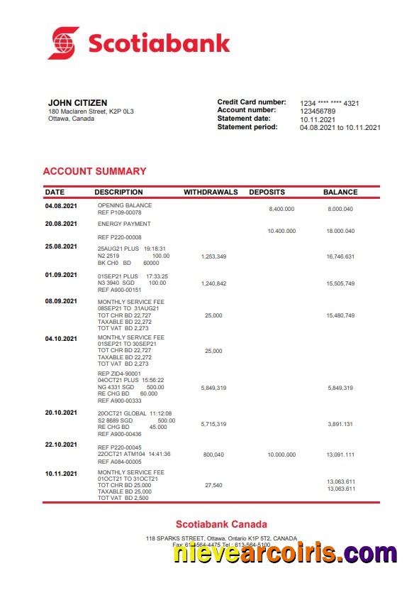Premium Canada Scotiabank Bank Statement Template In Word And PDF Format