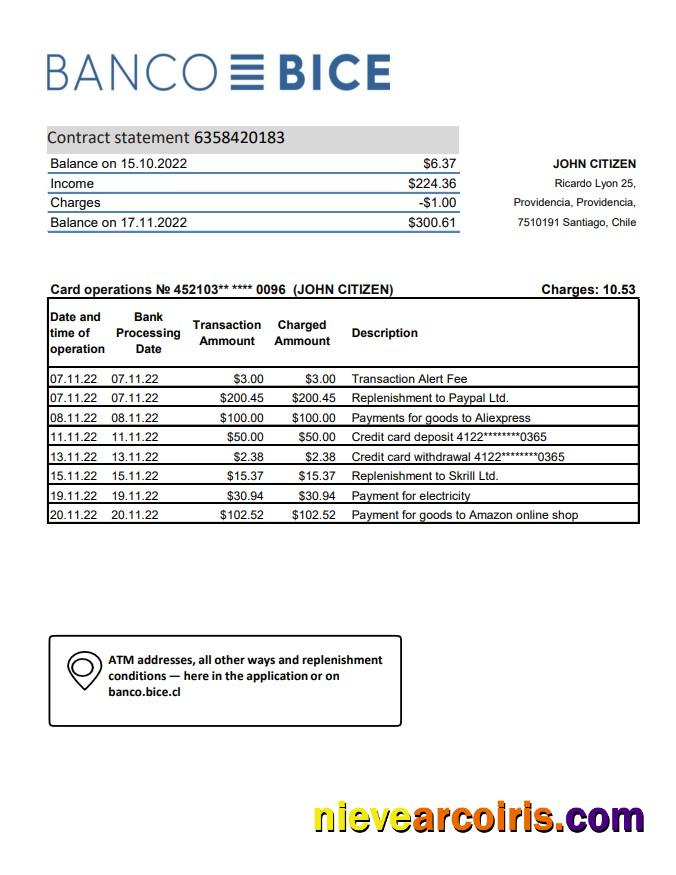 Chile Banco Bice Bank Statement Preview