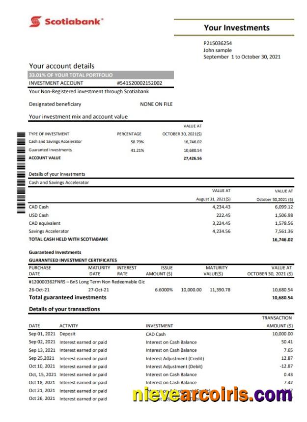 Professional Chile Scotiabank Bank Statement Easy To Fill Template In Excel And PDF Format
