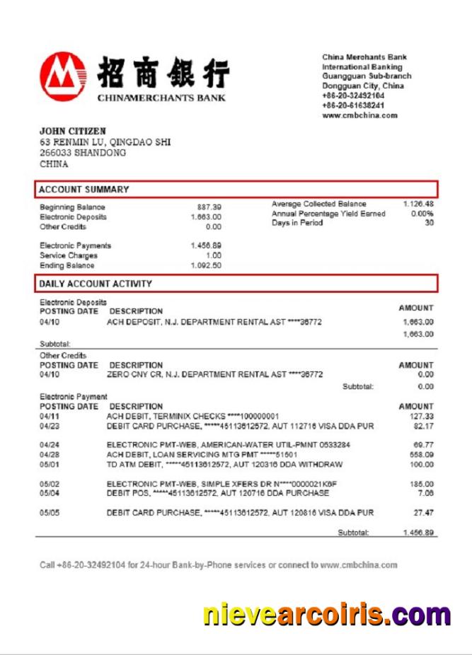 China Merchants Bank Statement Preview