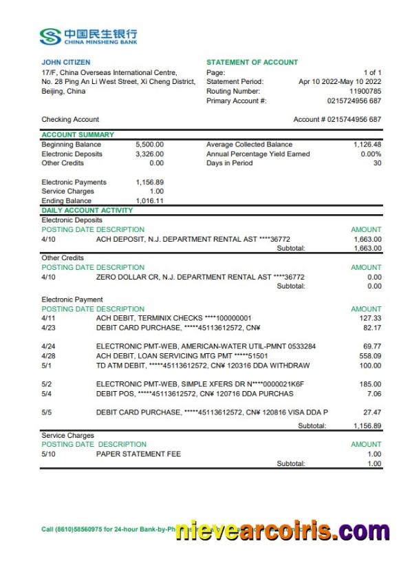 China Minsheng Bank Statement Xls Photolook