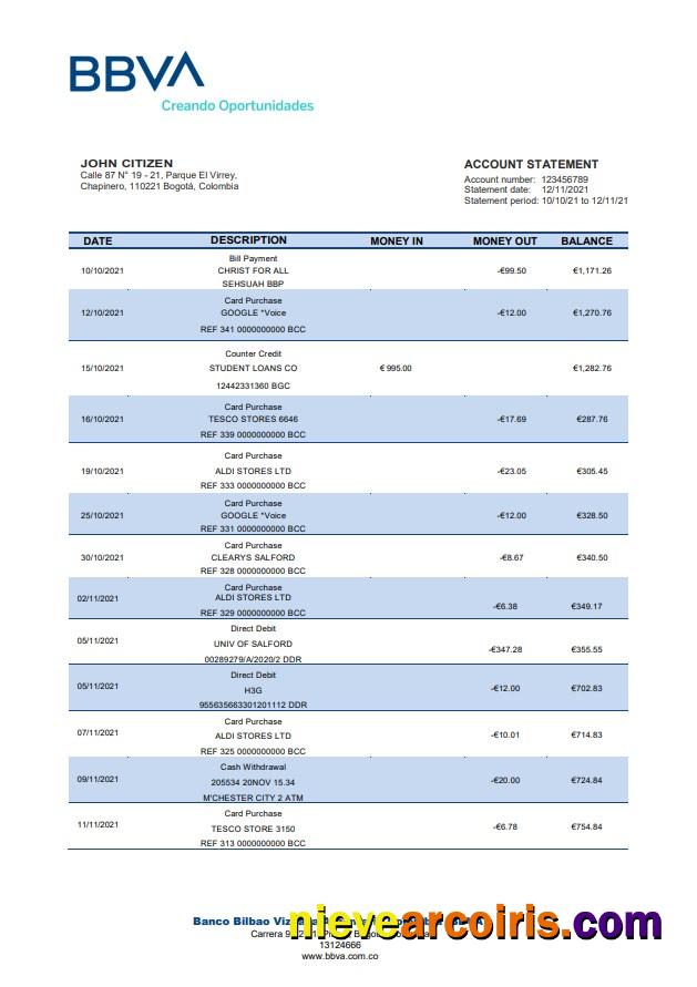 Colombia BBVA Bank Staement Preview