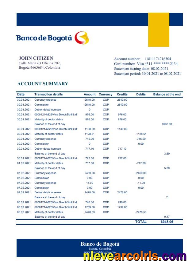 Colombia Banco De Bogotá Excel Pdf Sample
