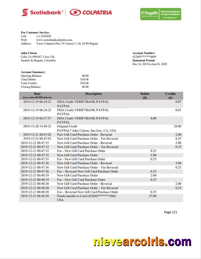Colombia Scotiabank Colpatria Statement Template