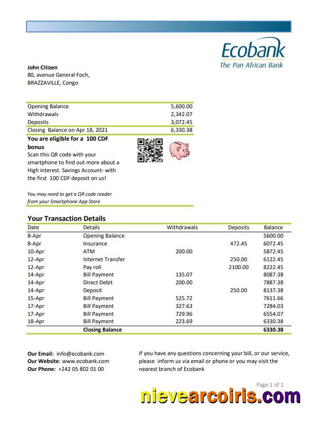 Congo Ecobank Excel Pdf Template