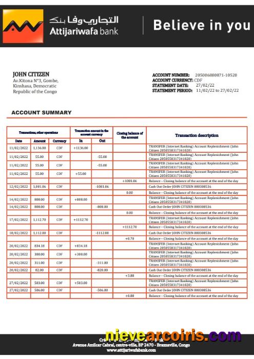Congo Credit Du Congo Bank Statement Sample