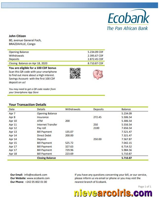 Congo Ecobank Bank Statement Photolook