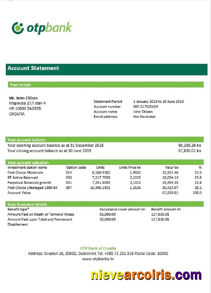 Croatia OTP Bank Statement Photolook
