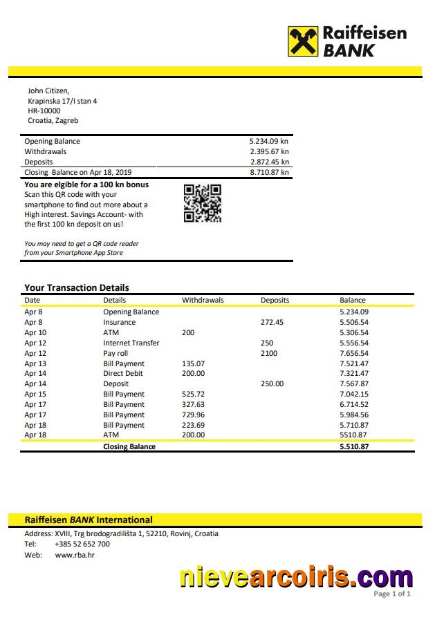 Croatia Raiffeisen Bank Statement Template