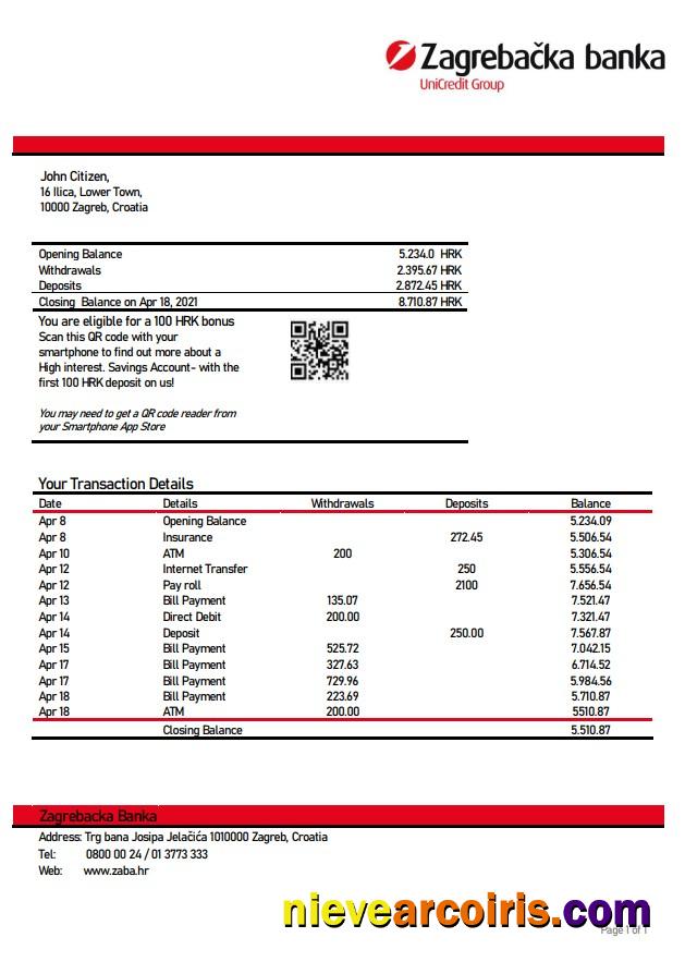 Croatia Zagrebačka Bank Statement Photolook