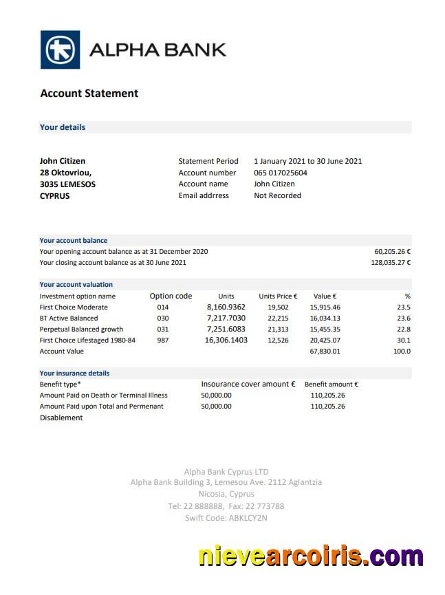 Premium Cyprus Alpha Bank Statement Easy To Fill Template In Excel And PDF Format