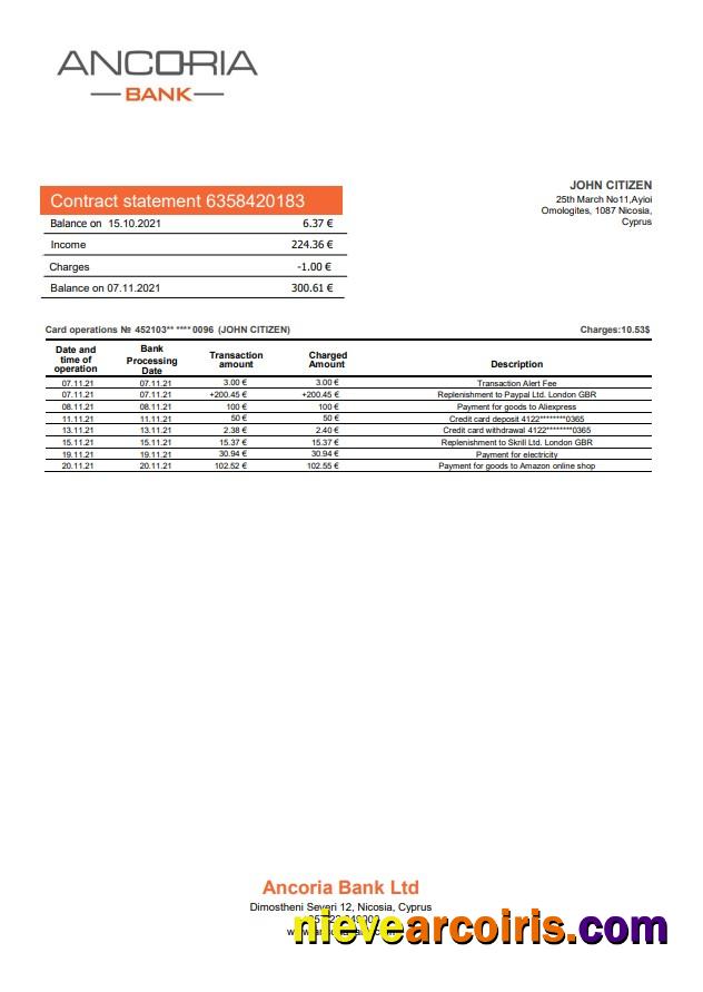 Cyprus Ancoria Bank Statement Photolook