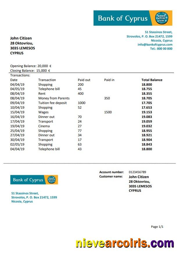 Cyprus Bank Of Cyprus Bank Statement Photolook