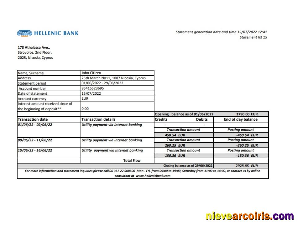 Cyprus Hellenic Bank Statement Photolook