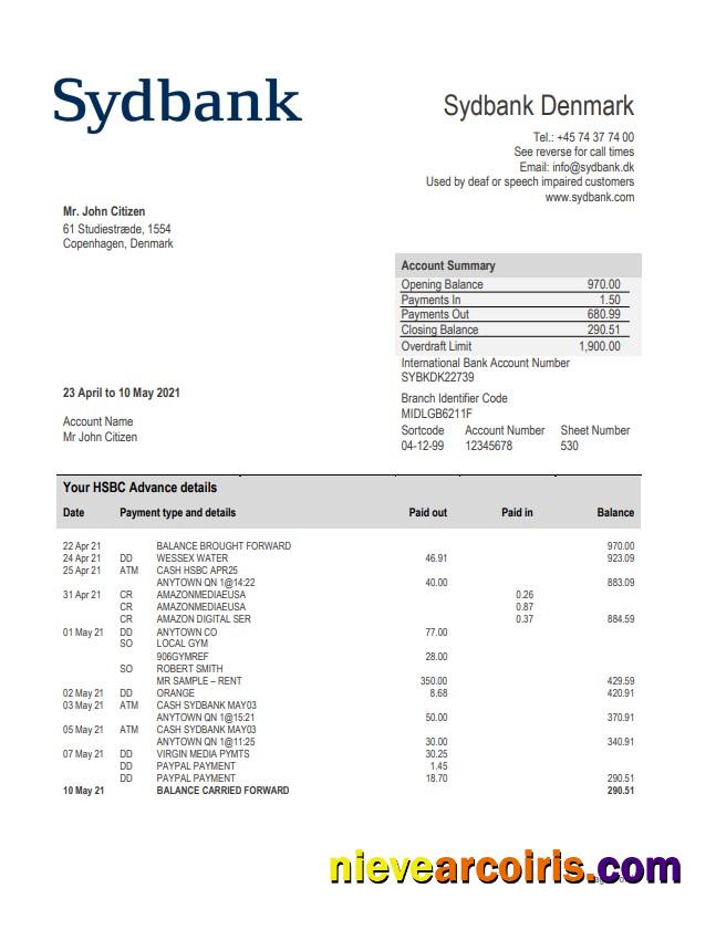 Denmark Sydbank Statement Photolook