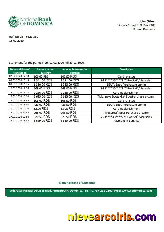 Dominica National Bank Of Dominica Bank Statement Photolook