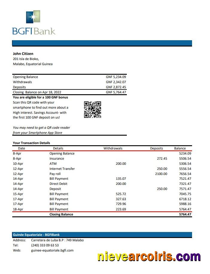 Equatorial Guinea BGFI Bank Statement Xls Photolook