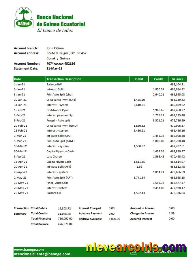 Realistic Equatorial Guinea The National Bank Statement Template In Excel And PDF Format