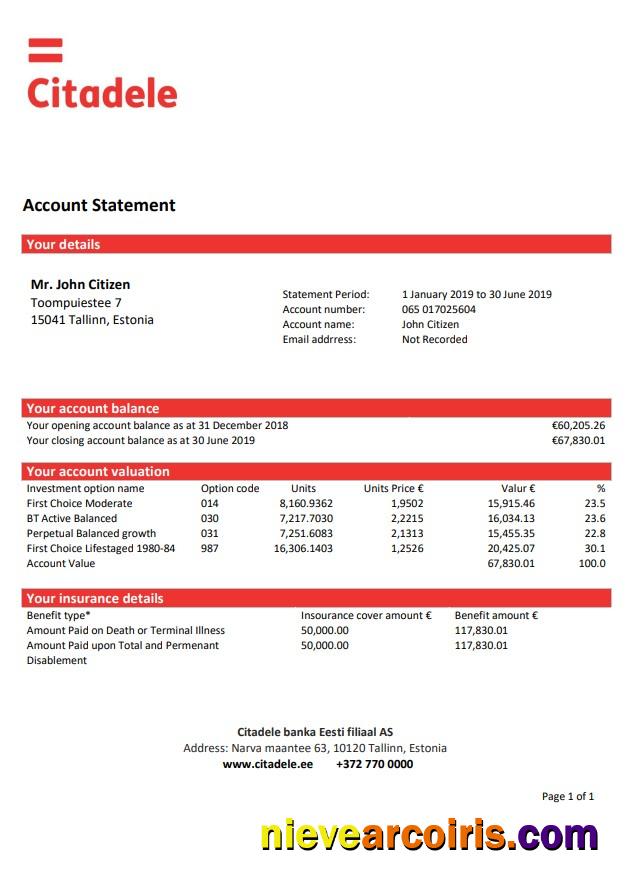 Estonia Citadele Bank Statement Photolook