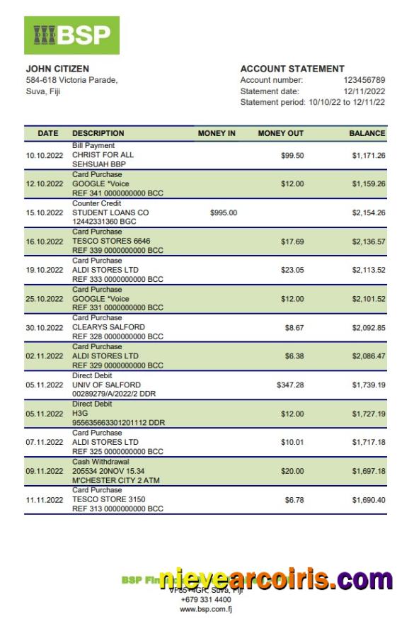 Fiji Bank Of South Pacific Bank Statement Photolook