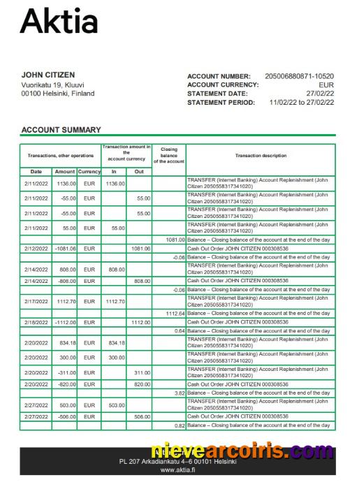 Finland Aktia Bank Statement Preview