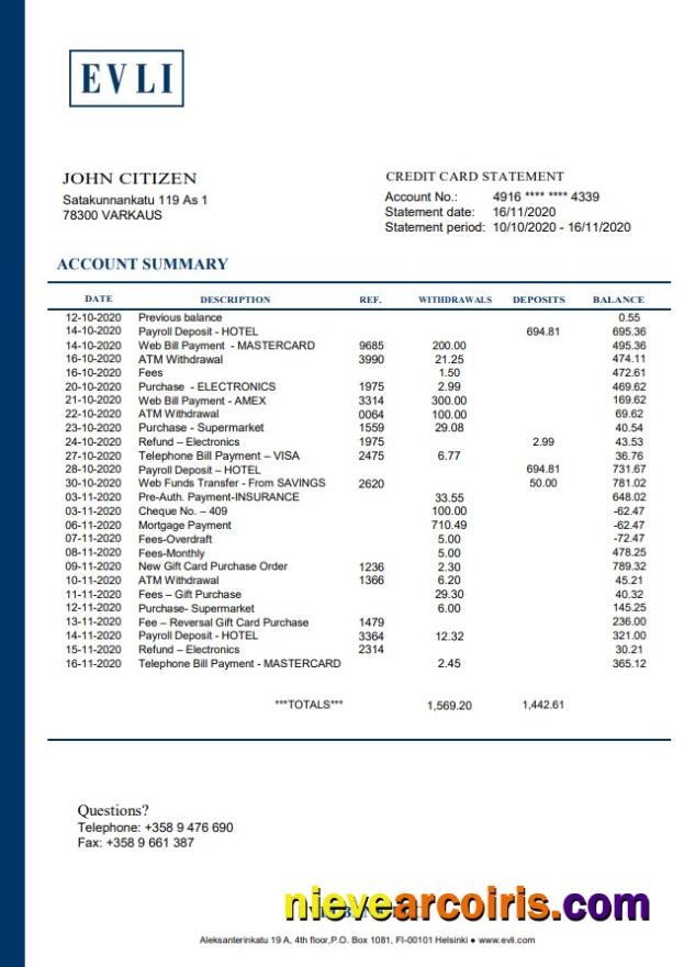 Finland Evli Bank PLC Sample