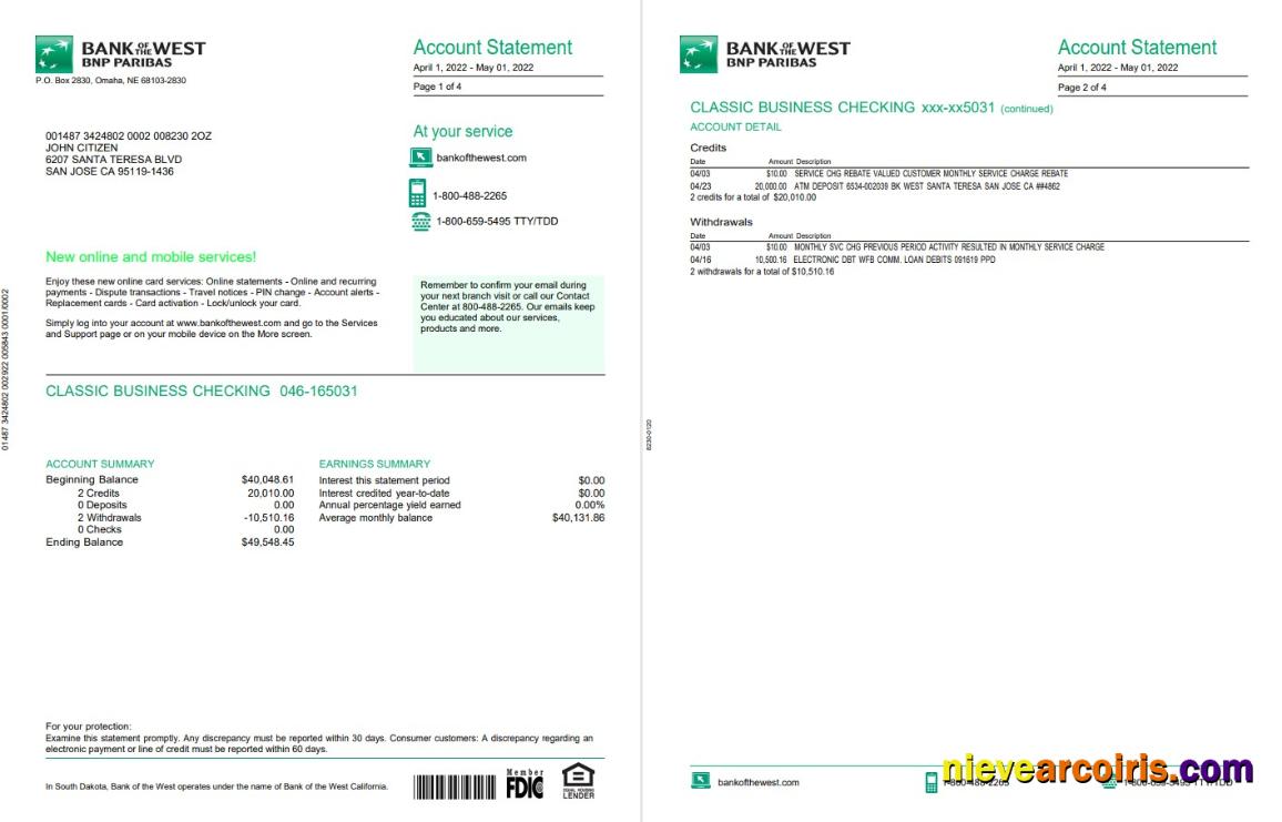 France BNP Bank Statement 4 Pages Preview
