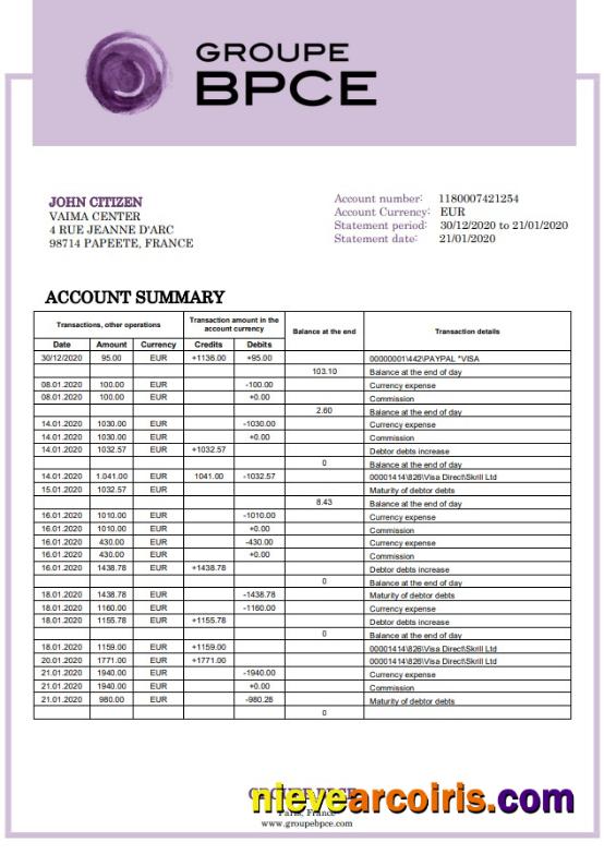 France Groupe BPCE Bank Statement Preview