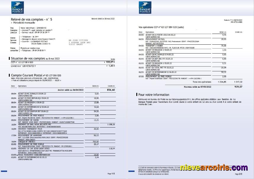 France La Banque Postale Bank Statement 3 Pages Preview