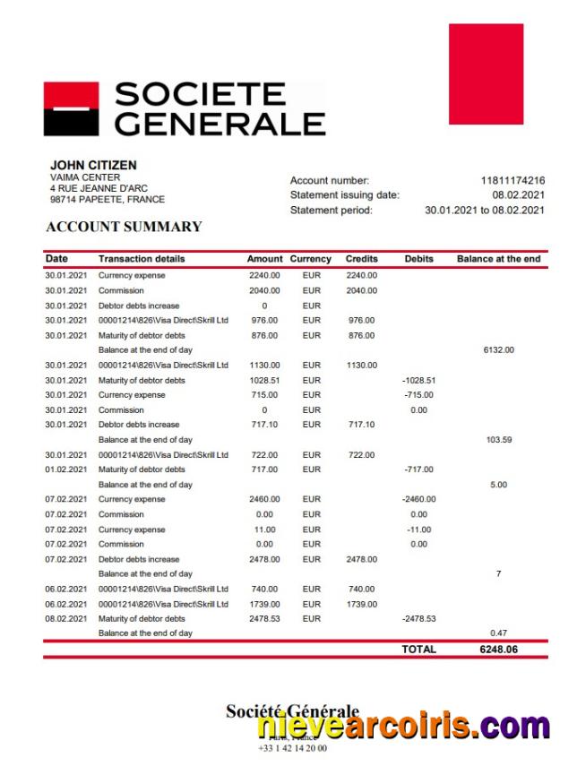 France Société Générale Bank Statement Photolook