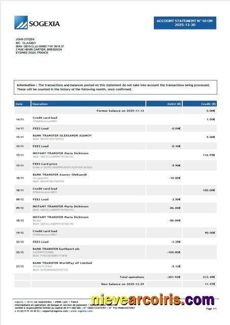 Editable France Sogexia Bank Account Statement Word And PDF Template