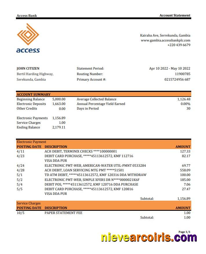 Gambia Access Bank Statement Sample