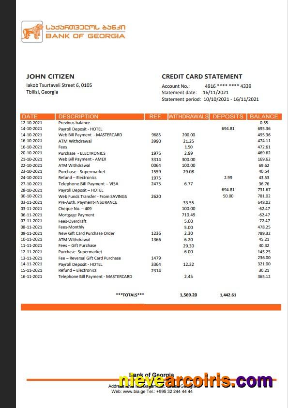 Premium Georgia Bank Of Georgia Bank Statement Template, Word And PDF Format