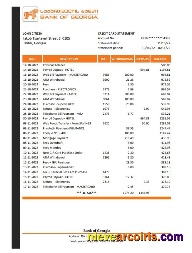 Georgia Bank Of Georgia Statement Sample