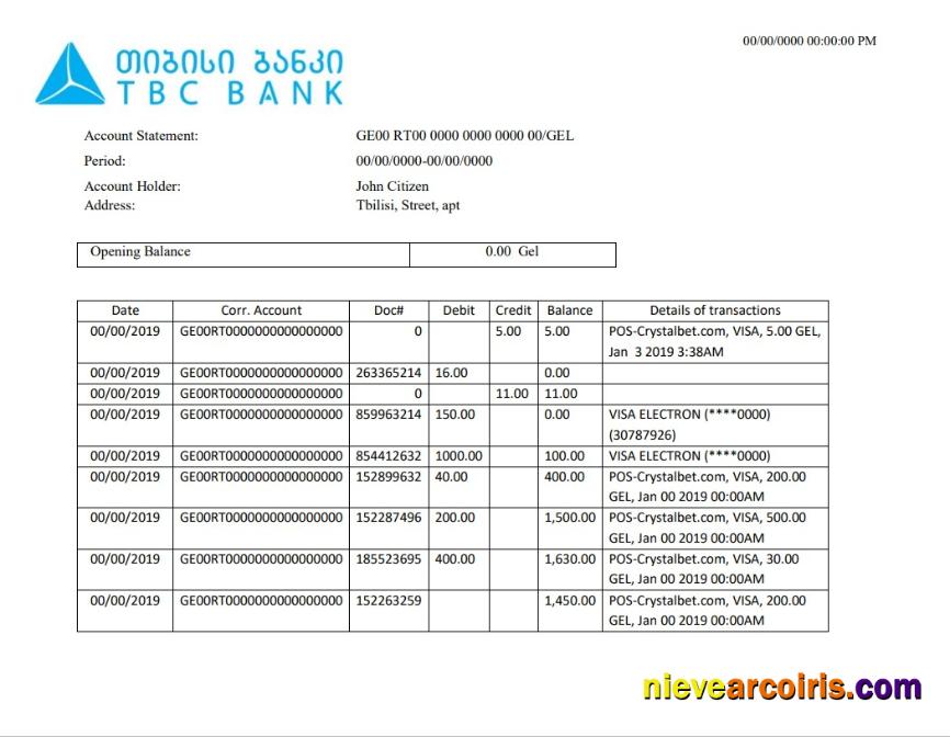 Premium Georgia TBC Bank Proof Of Address Statement Template In Word And PDF Format