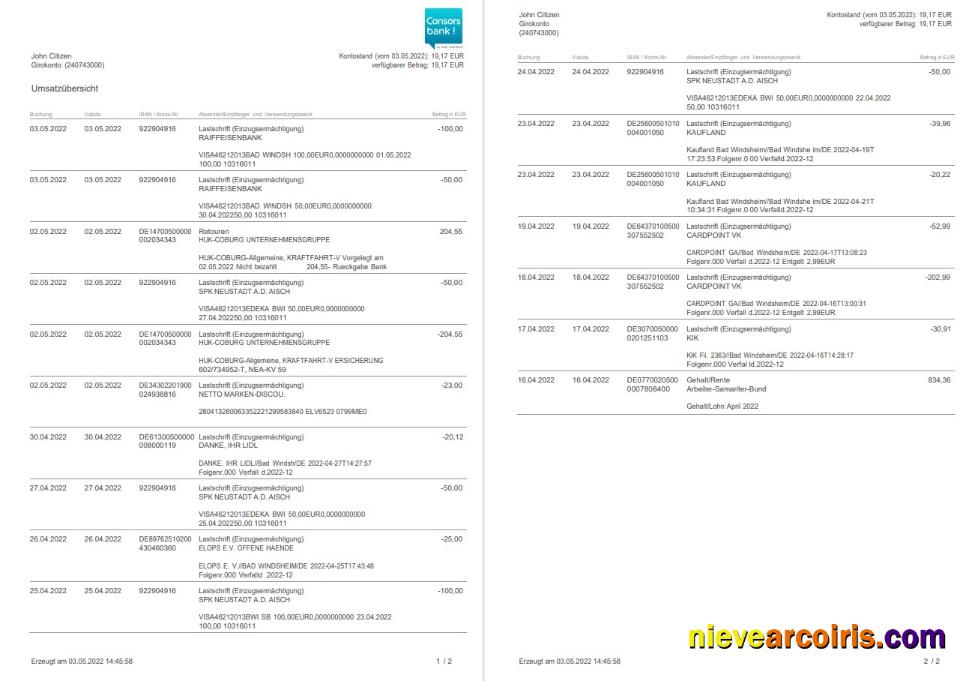 Germany Consorsbank Statement 2 Pages Preview