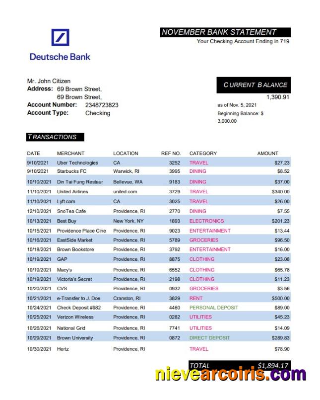 Premium Germany Deutsche Bank Statement Easy To Fill Template In Excel And PDF Format
