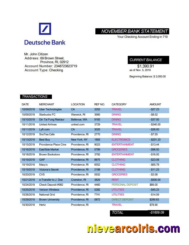 Germany Deutsche Bank Statement Template