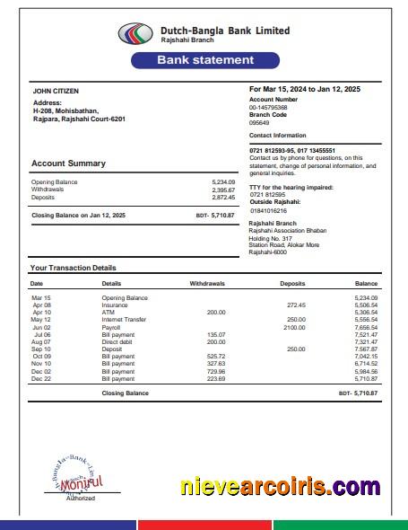 Germany Dutch Bank Statement 3 – 6 Months Word And PDF Example Preview