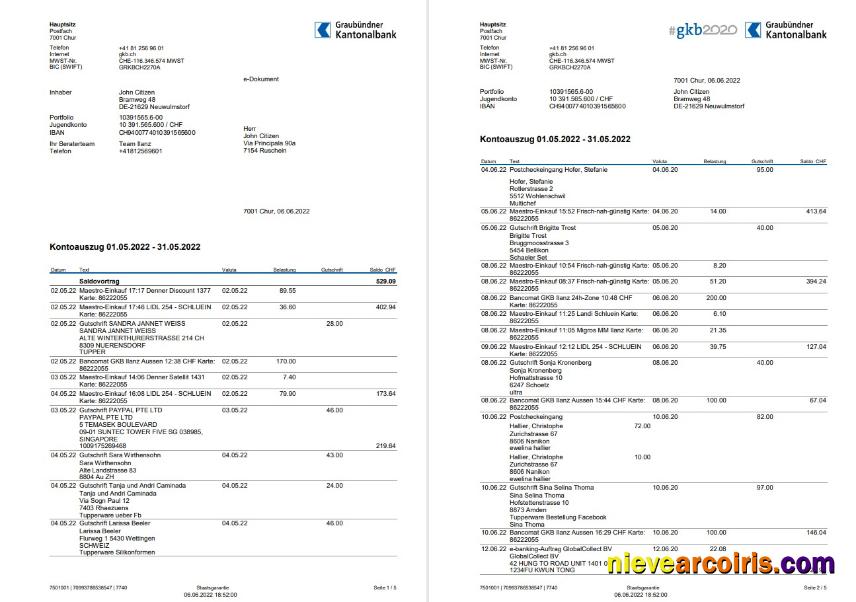 Germany Graubundner Kantonalbank Statement On Deutsch, 4 Pages Photolook