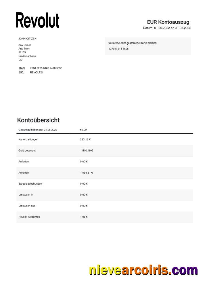 Germany Revolut EUR Statement 2 Pages 1 Sample
