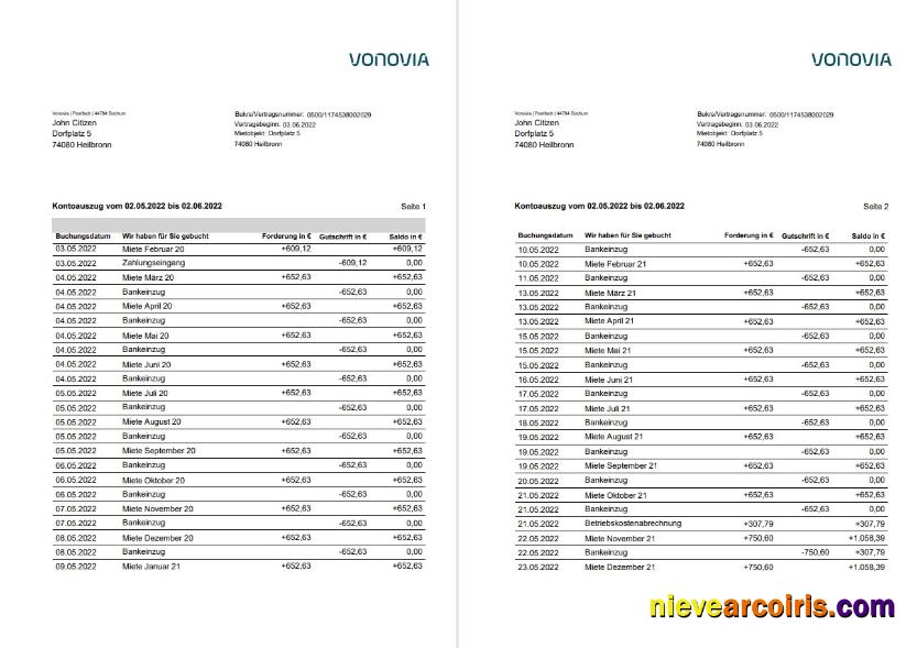 Germany Vonovia Statement On Deutsch, 3 Pages Template