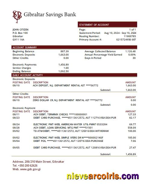 Gibraltar Savings Bank Statement Scr Photolook