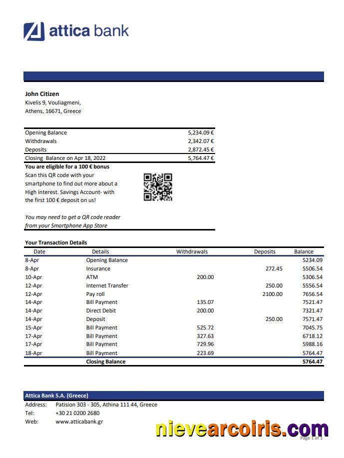 Greece Attica Bank Statement Photolook