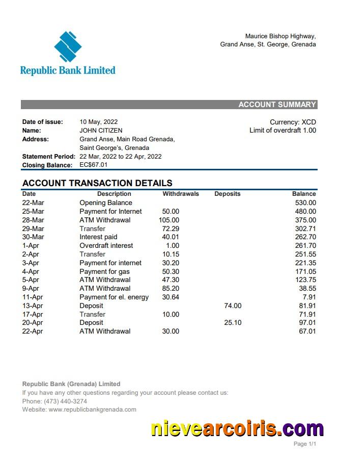 Grenada Republic Bank Statement Photolook