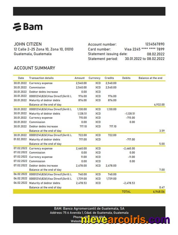 Guatemala Agromercantil Bank Statement Sample