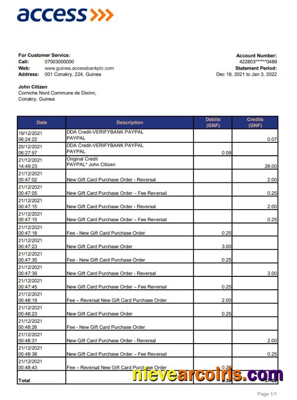 Guinea Access Bank Statement Photolook